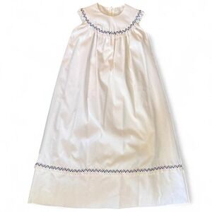 1970s Antique Vintage white bishop dress nightgown lace plaid embroidered girl 8